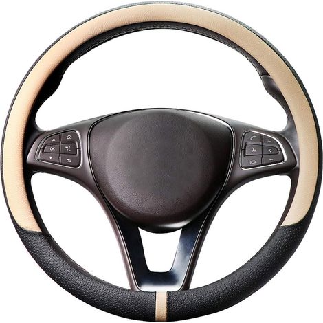 Lenkradbezug Auto Mikrofaser Leder Beige Schwarz 37-38cm Rund Anti-Rutsch (1/5)
