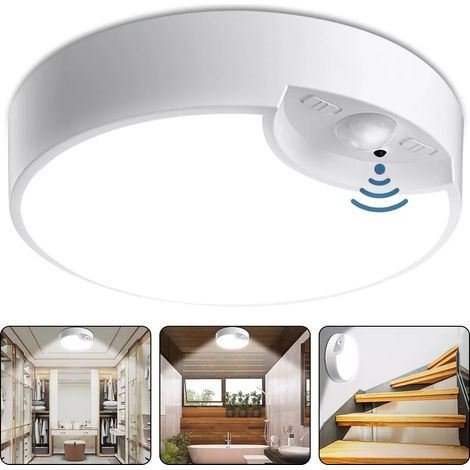 Plafonnier à piles, lumière LED avec détecteur de mouvement, pour cuisine, chambre, salle de bain, couloir, garage, avec télécommande (1/5)