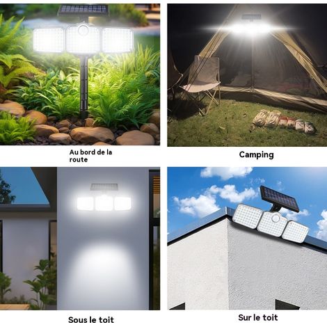 Lampe solaire murale extérieure puissante, à triple panneaux rotatifs, étanche et détecteur de mouvement