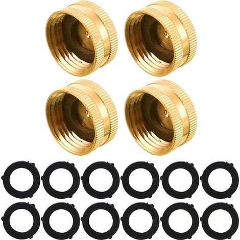 Lot de 4 embouts femelles pour tuyau d'arrosage, capuchon de robinet en laiton, 1,9 cm, avec 12 rondelles supplémentaires