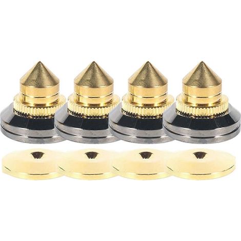 Lot de 4 pieds de support d'enceinte 28x25mm, patins en cuivre pur, pointes coniques argentées (1/4)