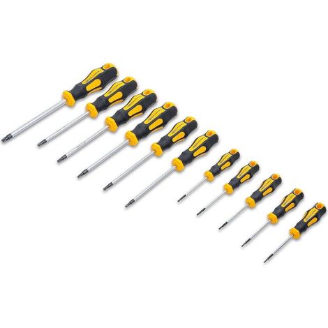 Jeu de Tournevis Profil en T Torx 11 pcs T6-T40 - Acier Résistant, Perçage Frontal - Précision et Confort d Utilisation - D-Work