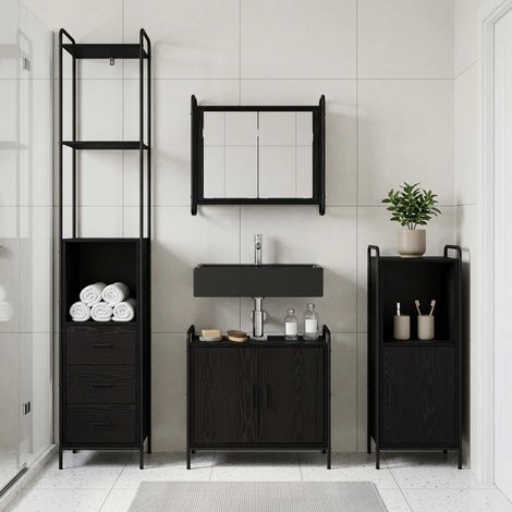 vidaXL Juego de Muebles de Baño 3 uds. Roble Negro 40 x 36 x 181 cm (1/5)