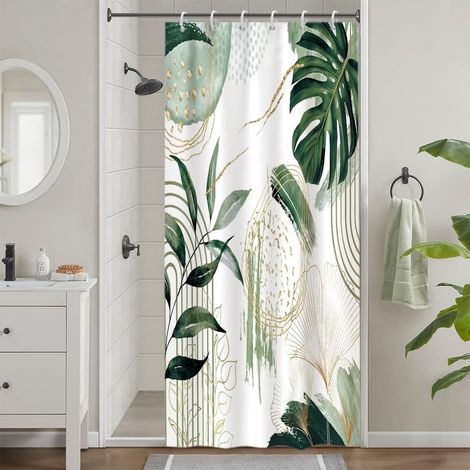 Rideau Douche Vert, Rideau de Douche 90x180cm Anti Moisissure Tropical Feuilles de Palmier Boheme Jungle Rideaux de Baignoire Imperméable (1/4)