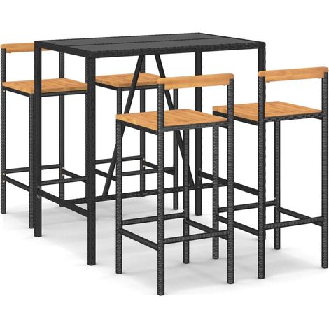 Ensemble de bar jardin 5 pcs,Salon de jardin noir poly rotin/bois massif acacia CFW59847 (1/5)