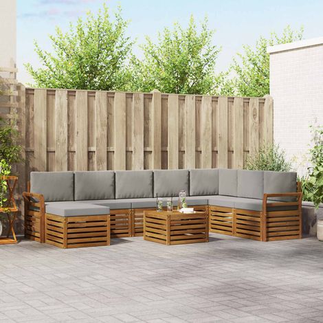 Ecksofa Set 9 pcs Natürlich und Hellgrau Massivholz Akazie (1/5)