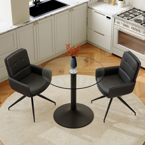 Conjunto de mesa y sillas de comedor redonda de cristal templado negro HAVRYA (1/5)