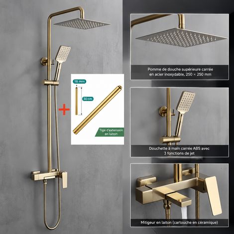 Ensemble de douche 3 jets or brossé barre d'extension de 30 cm modèle personnalisé 78 × 37,2 × 15 cm 4,5 kg – Livraison gratuite
