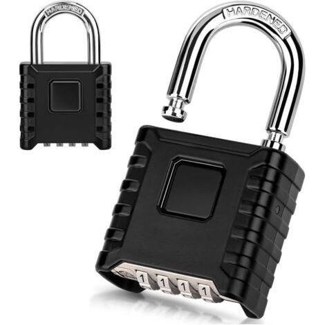 Cadenas à code, 1 cadenas à combinaison 4 chiffres, étanche, en alliage de zinc, diamètre 8 mm, poids 270 g, robuste (noir) (1/5)