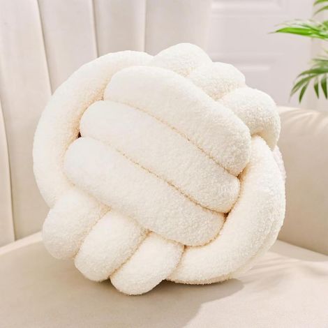 Coussin Noeud Blanc Laiteux, Coussins Rond Balle Decoration Chambre, Coussin Deco Salon Aesthetic, Coussins Canape Decoration Sherpa, Oreiller Decoratif Lit Enfant, 22cm (1/4)
