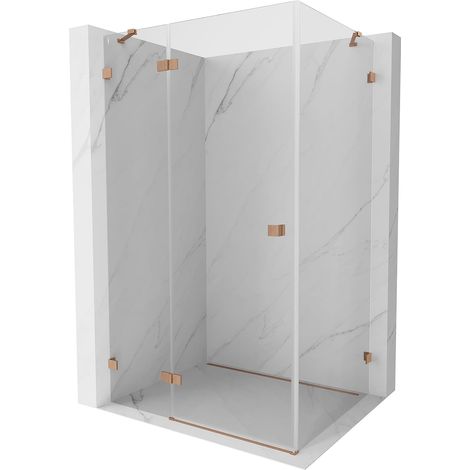 Mexen Lunar cabina doccia con porta battente sinistra 85 x 80 cm, trasparente, rame spazzolato - 834-085-080-65-00-L (1/5)