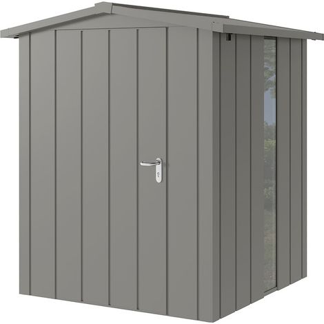 Hörmann Metall-Gerätehaus "Juno" mit Satteldach, JSD2 - Modern, 166 x 166 cm (B x T), graualuminium, mit bodentiefem Fenster, 1-flüglige Tür, Anschlag links
