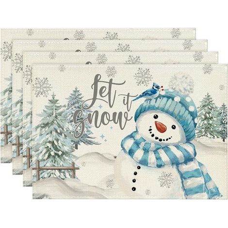 4 Pièces Arbres de Noël Neige Rose Napperons de Noël Tapis de Table D'Hiver pour Cuisine Salle à Manger Décoration C (1/4)