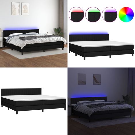 Sommier à lattes de lit et matelas et LED Noir 200x200 cm Tissu - Sommier Tapissier - Lit Avec LED - Matelas À Ressorts Ensachés - Têted Lit Ajustable - Éclairage Led - Home & Living (1/5)