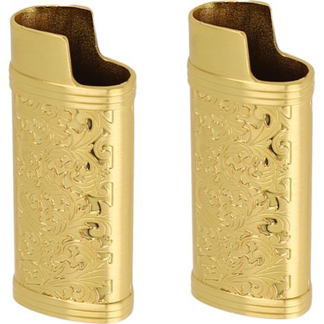 2Pcs Coque pour Briquet en Alliage de Zinc Motif Rétro Réutilisable Portable pour Voyage Plein Air Doré (1/5)
