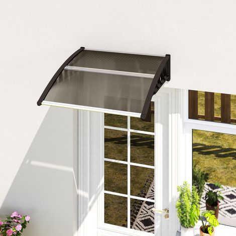 Auvent extérieur en polycarbonate pour portes et fenêtres avec kit de montage 103 x 96,5 x 27 cm - Marron (1/5)