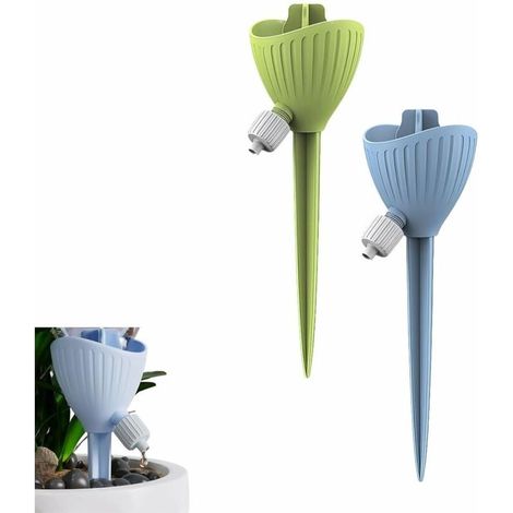 Lot de 2 pics d'arrosage automatique pour plantes, piquets d'irrigation réglables avec valve, système d'arrosage automatique pour plantes en pot d'intérieur et d'extérieur, ajustement universel (1/5)
