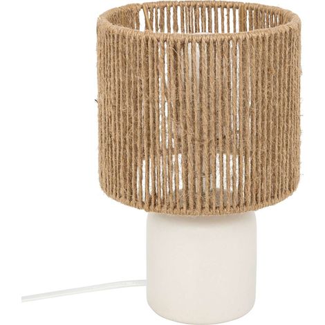 Atmosphera – Lampe à poser cylindre en céramique – Hauteur 24 cm – Abat-jour chanvre – Puissance 40W – Longueur câble 130 cm