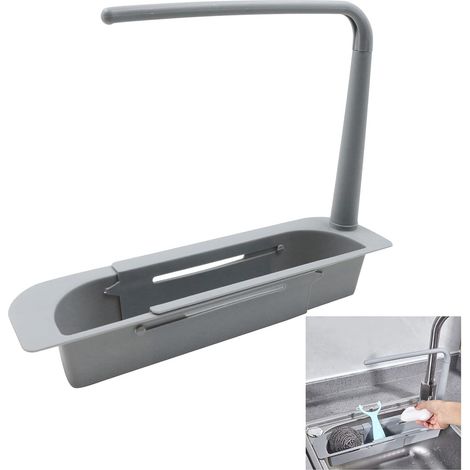 Support Organisateur Pour Évier - Polypropylène - Réglable 23 à 45 cm - À Poser Sans Perçage - Gris (1/5)