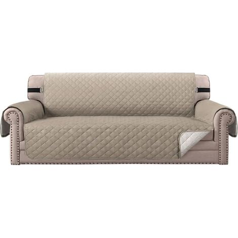 Protective sofa cover for dogs/cats/pets - Quilted furniture protector with non-slip elastic strap - Water resistant - Sofa cover (3-seater, khaki) (1/5)