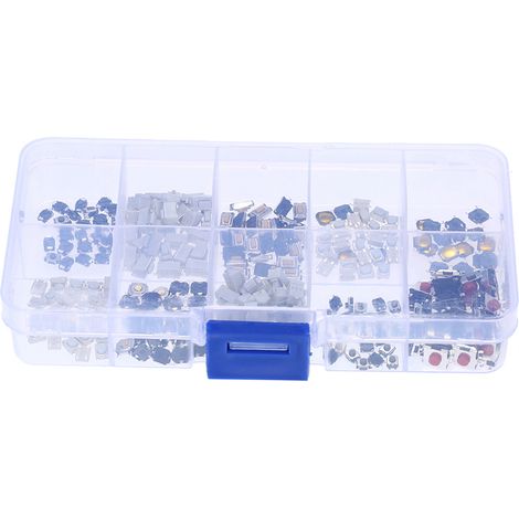 Kit d'assortiment de boutons-poussoirs Tactiles, 250 pièces, 10 valeurs, Micro-interrupteur momentané, avec boîte en plastique transparent, télécommande de voiture (1/5)