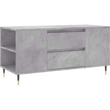 Mesa de centro con 2 cajones y 4 compartimentos diseño moderno 102 x 44,5 x 50 cm madera de ingeniería gris y metal DEC039243