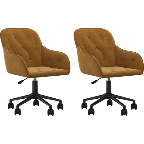 Lot de 2 chaises de salle à manger sur roulettes siège pivotant hauteur réglable en velours marron DEC025277