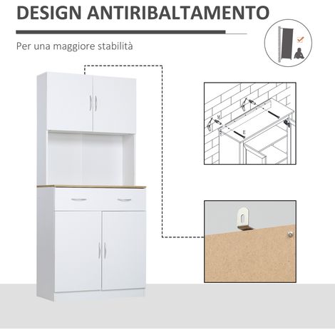 Buffet de rangement blanc 80x40x180 cm, meuble de cuisine en bois avec tiroir et 2 portes (1/5)