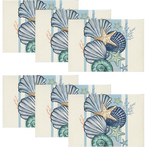 Ensemble de 4 sets de table Mode Summer Ocean - Thème coquillages et étoiles de mer - 30 x 45 cm - Décoration idéale pour les fêtes, la cuisine et la salle à manger (1/5)