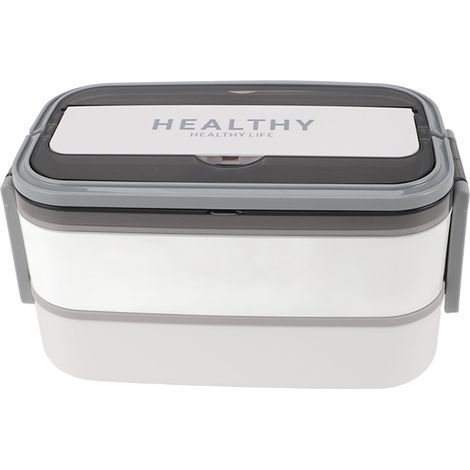 Boîte à bento double compartiment en acier inoxydable 316, boîte à lunch portable avec couverts, idéale pour le travail, l'école et le bureau, 1400 ml, blanche. (1/5)