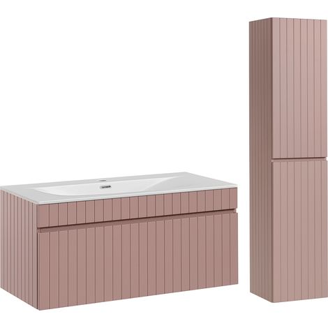 Ensemble meuble simple vasque encastrée 100cm et colonne Zelie Rose