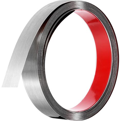 Bordure Adhésive À Effet Métal Brossé, Bande Autocollante En Acier Inoxydable 10m x 3cm Pour Encadrement De Miroir, Meuble, Carrelage Et Bordure (1/5)