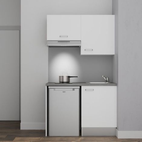 Kochnischen K01L-PT - 120 cm mit Arbeitsplatte und spüle - Weiße Front - graue Laminatplatte - Edelstahl-Spüle - Kredenzen nein (1/5)