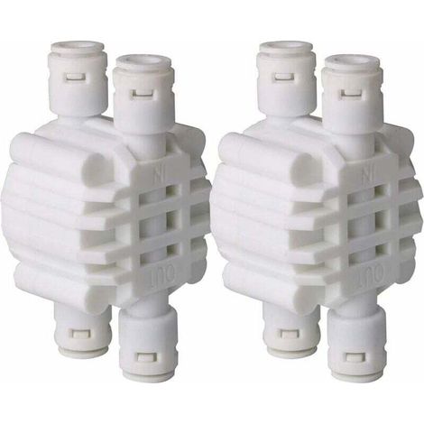 2 Pcs 1/4 inch 4 Voies Auto Shut Off Valve, Pousser Les raccords pour Le Système De Filtre À Eau Osmose Inverse Ro (1/4)
