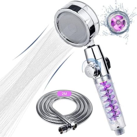 Duschkopf und 2 m Schlauch, Hochdruck-Duschköpfe, Duschköpfe mit Doppelturboventilator / Pausenschalter / 360°-Drehung, Ersatz-Duschkopf