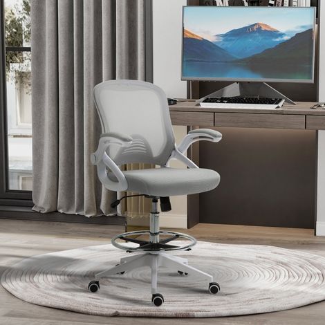 Sedia da ufficio ergonomica, altezza regolabile, braccioli sollevabili, grigio chiaro DESVIAE (1/5)