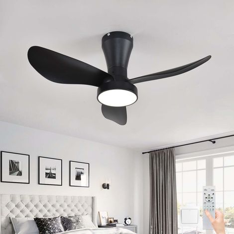 Ventilateur de Plafond 32 Pouces avec Lumière – Profil Bas – Montage Plat – Télécommande – Réversible – 6 Vitesses – LED Dimmable – Moteur DC Silencieux – Pour Chambre, Cuisine, Salon-Noir (1/5)