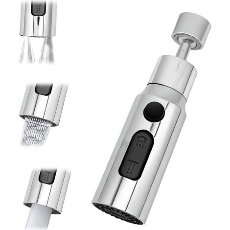 Küchenspülenbrause mit 360°-Schwenkauslauf, 3-stufigem Strahlregler, Küchenarmatur-Düse mit Strahlregler, Küchenspülen-Mischbatterie mit drehbarem Armaturkopf, universeller Schwenkadapter für Armature