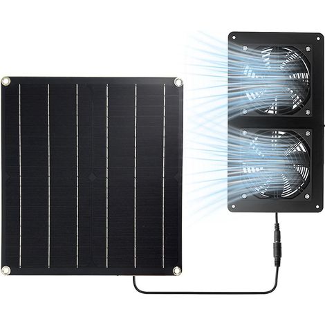 Solarbetriebener Ventilator, 20-W-Solarpanel & Doppel-Abluftventilator-Set, Solarpanel-Ventilator-Set für Hühnerställe, Gre