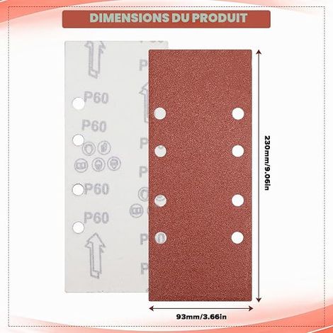 Lot de 30 feuilles abrasives 93 x 230 mm 6 grains 60/80/120/180/320/400 pour le ponçage du bois et du métal Accessoires Matériaux pour ponceuse orbitale (1/4)