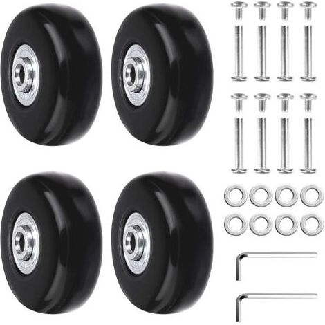 Lot de 4 roulettes de rechange en caoutchouc avec axes et clés - 50 x 18 mm - Kit de réparation pour valises, trolleys (1/5)