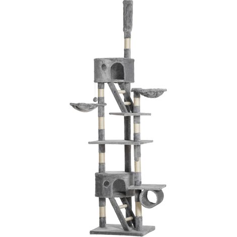 Floor to Ceiling Cat Tree for Indoor Cats-240-260cm-Adjustable Height - Light Grey (1/5)