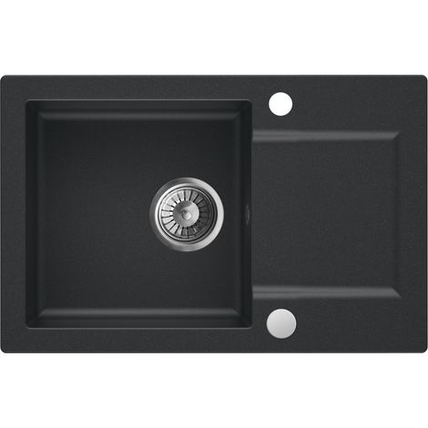 Granitspüle - Spülbecken - Küchenspüle - Black Metallic - 66 x 43 cm - Einbauspüle - Kratzfest, Modern, Platzsparend, mit Siphon, Coast 100 (1/5)