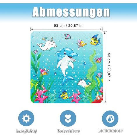 Tapis de Douche Antidérapant, 53 x 53 cm Tapis de Bain, Natte de Douche avec Trous de Drainage et Ventouses, Natte de Bain Lavable en Machine, pour de la Douches et Zones Humides (Dauphin) (1/4)