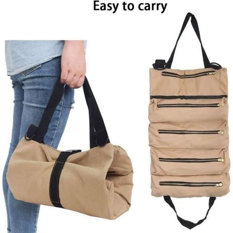 Porte-outils en toile sac multifonctionnel avec 5 poches rsistant lusure pour maison et travail du bois kaki (1/4)