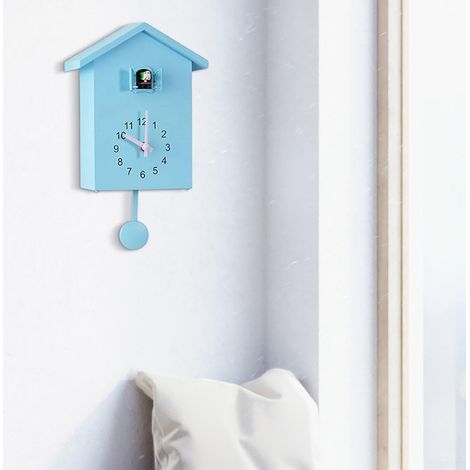 Horloge à coucou vintage avec pendule, voix d'appel, maison d'oiseau, décoration murale pour la maison, le salon, le bureau (bleu) (1/4)