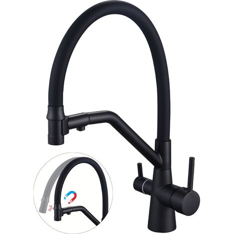 Cross-border 3-in-1 kitchen faucet with magnetic attraction, hot and cold water, universal rotating design, direct drinking water, household vegetable washing basin -- Goddess style with magnetic attr