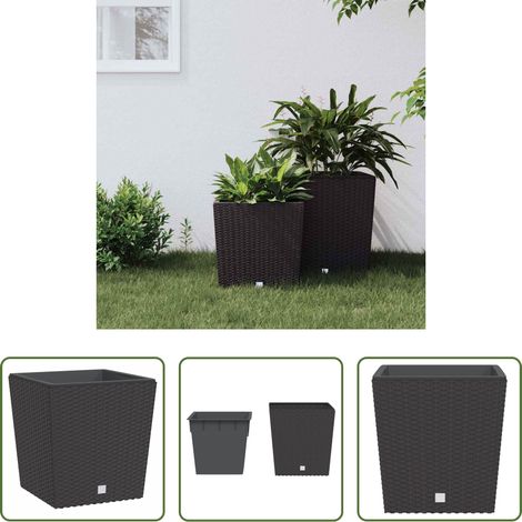 Rattan -  Pflanzkübel mit herausnehmbaren Einsatz Braun 21/32 L PP-Rattan