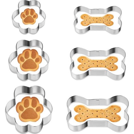 Set di 6 formine per biscotti a forma di zampe e ossa di cane, in acciaio inossidabile, dal design grazioso. (1/5)