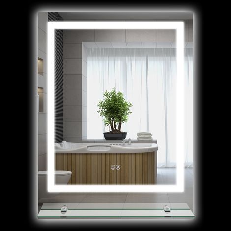 Espejo de baño rectangular de pared con iluminación LED, 80 x 60 cm. (1/5)